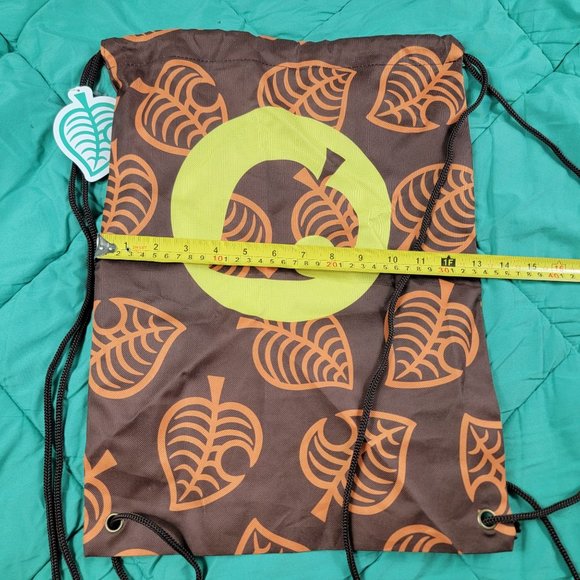 Animal Crossing New Horizons Drawstring Canvas Bag Leaves Brown Orange - Picture 7 of 8